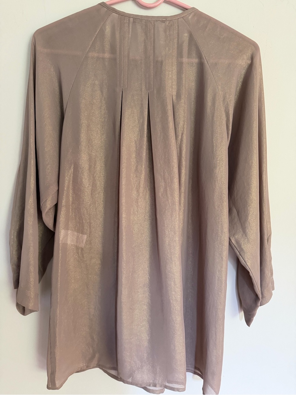 NWOT Nanette Lepore Ruffle Front Shimmery Nude Taupe Blouse 6 S Small - Picture 2 of 4